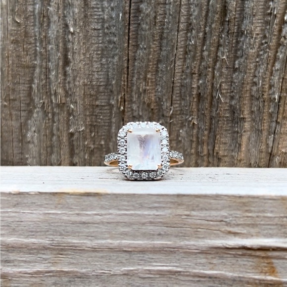 Gorgeous Moonstone/Authentic Diamonds Rose Gold Ring Size 8 - Picture 8 of 9